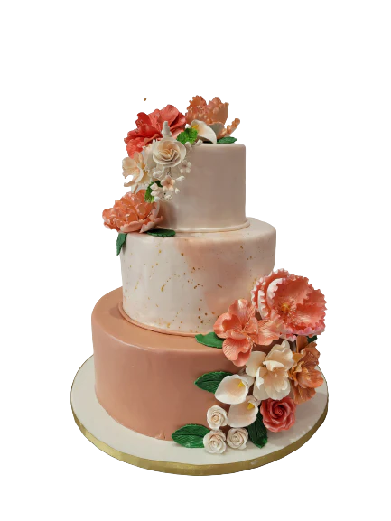 Peachy Marbleized Wedding Cake