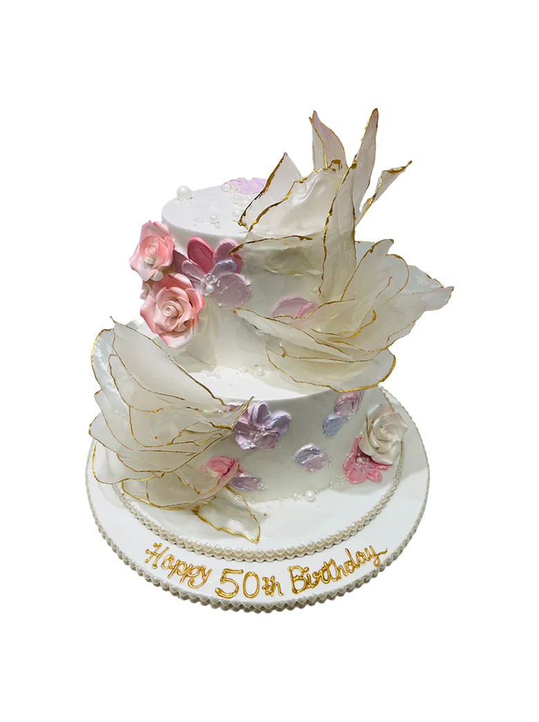 Peachy Pink Ruffle Cream Tiered Cake