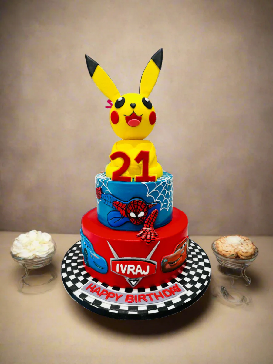 Pikachu & Cars Custom Fondant Cake - Image 2