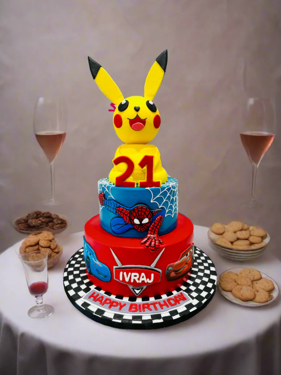 Pikachu & Cars Custom Fondant Cake - Image 3