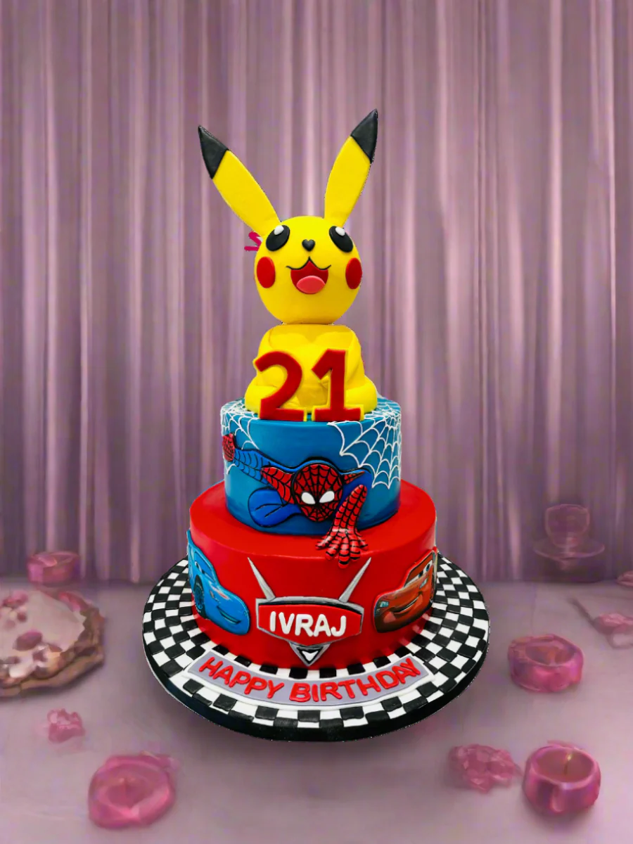 Pikachu & Cars Custom Fondant Cake - Image 4