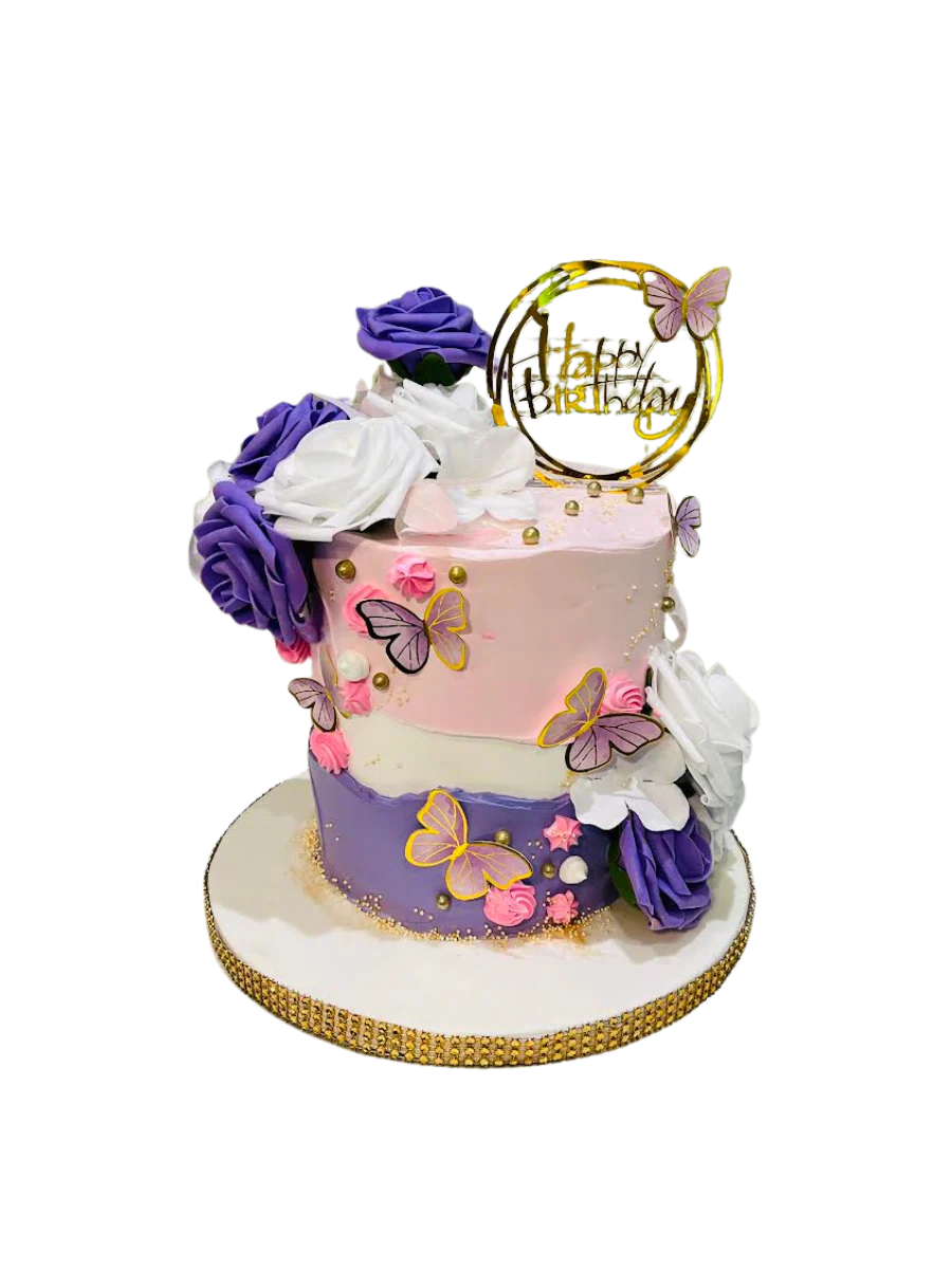 Pink And Purple Butterfly Cake