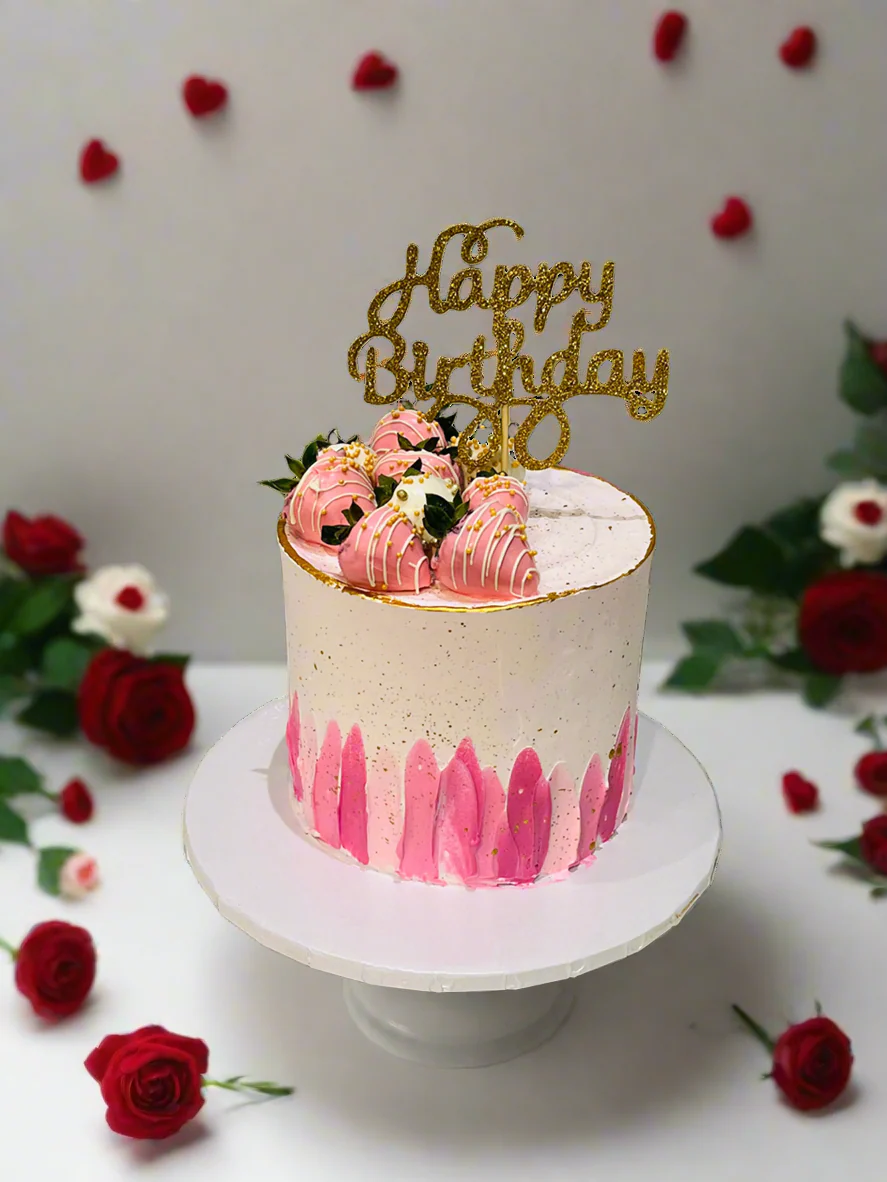 Pink And White Strawberry Drizzle Cake - Image 3