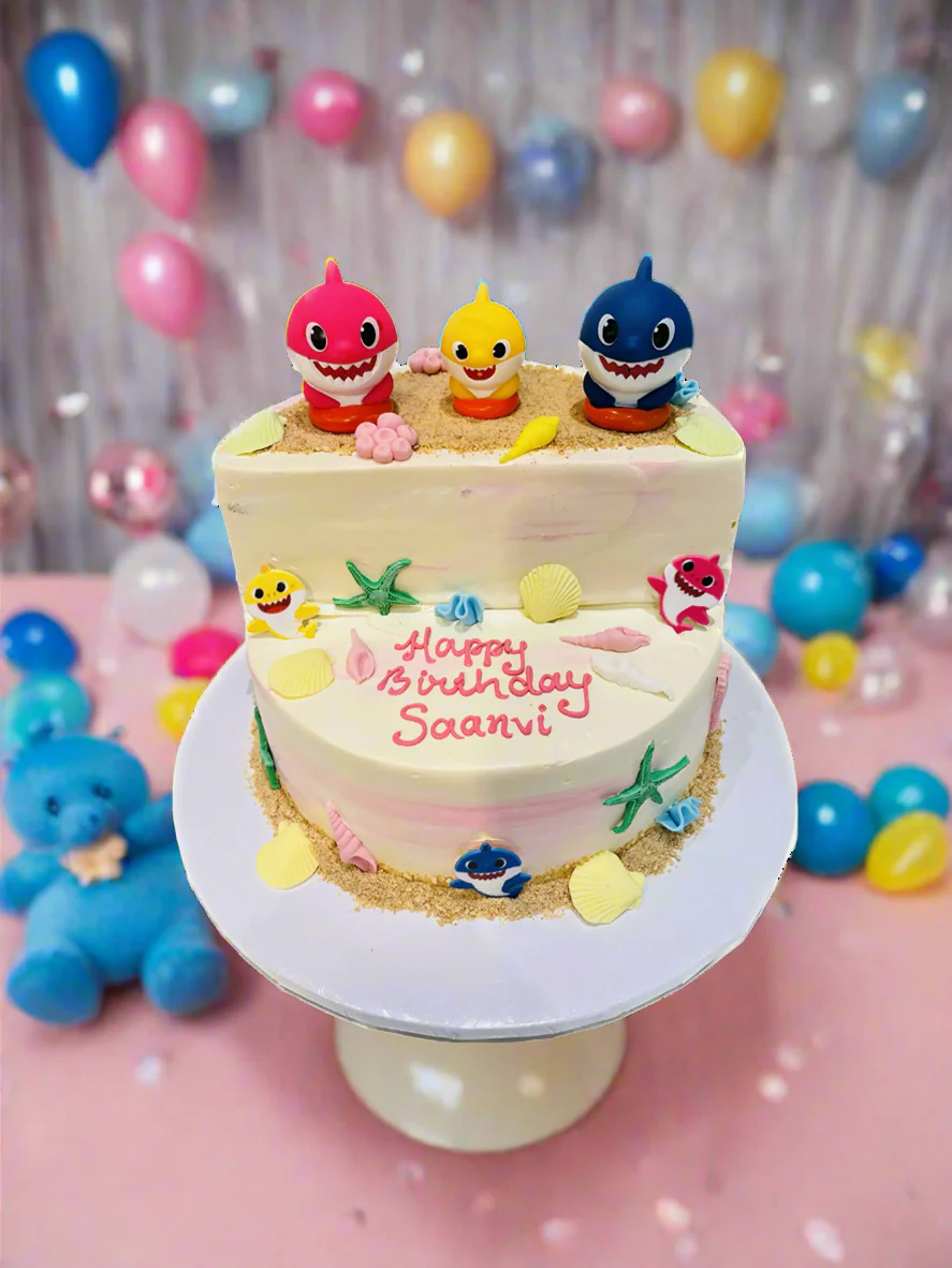Pink Baby Shark Stage Cake - Image 2
