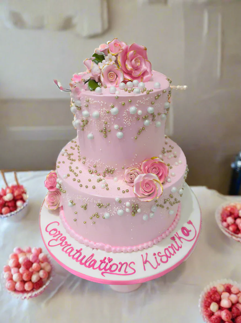 Pink Blossom Tiered Cream Cake - Image 2