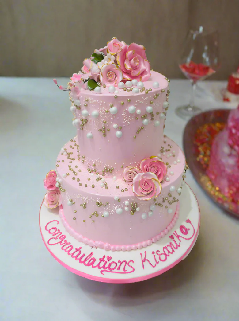 Pink Blossom Tiered Cream Cake - Image 3