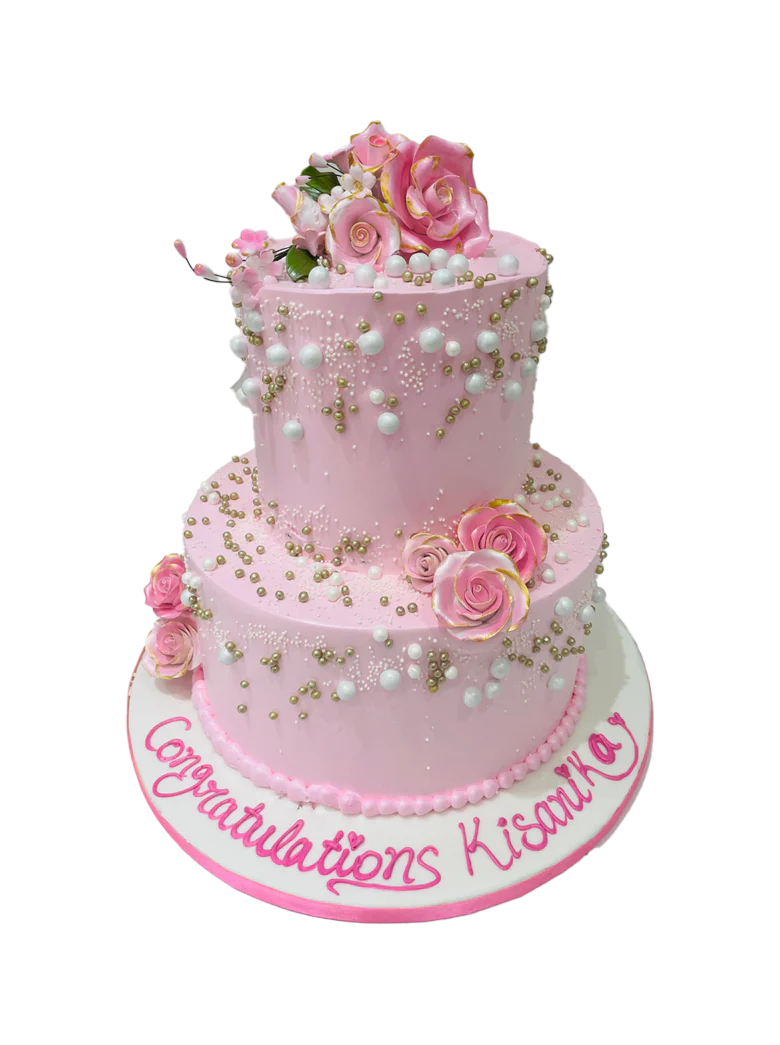 Pink Blossom Tiered Cream Cake - Image 5