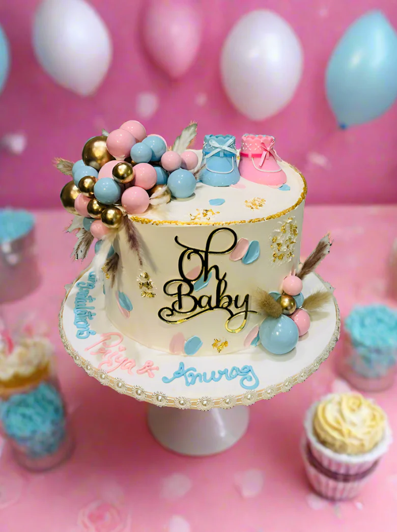 Pink & Blue Oh Baby Cream Cake - Image 2