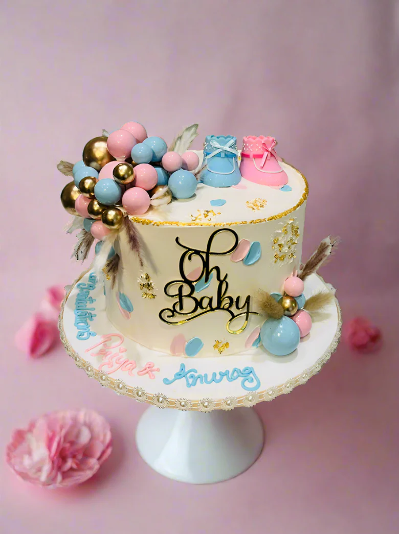 Pink & Blue Oh Baby Cream Cake - Image 3