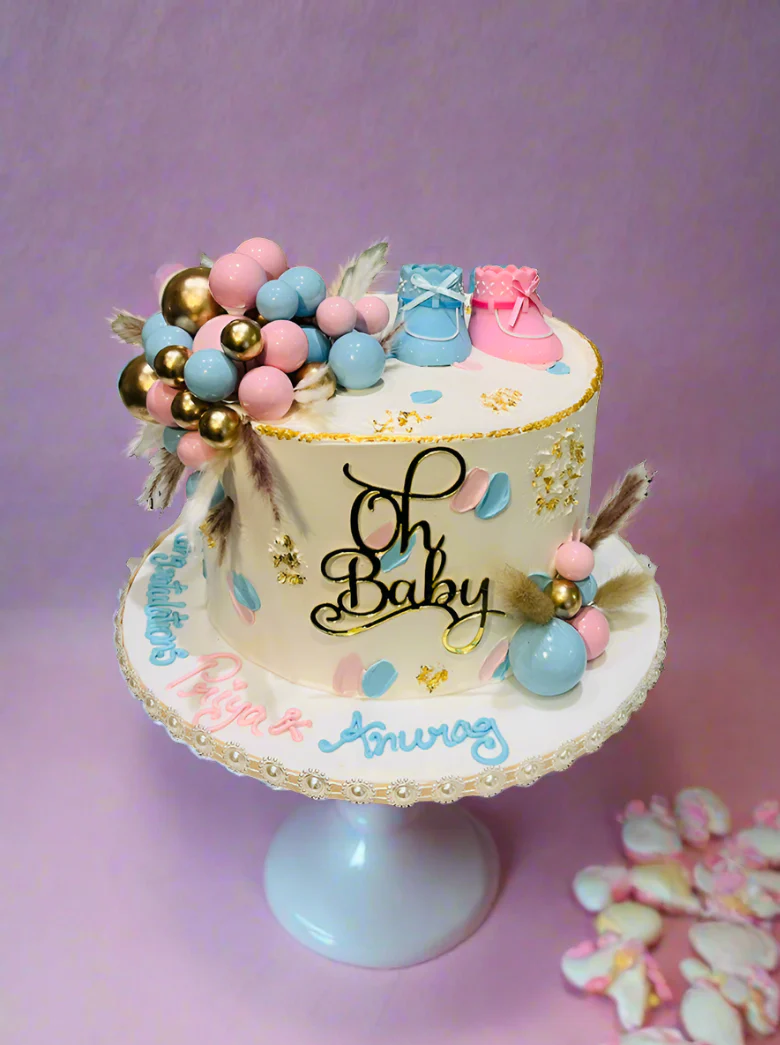 Pink & Blue Oh Baby Cream Cake - Image 4
