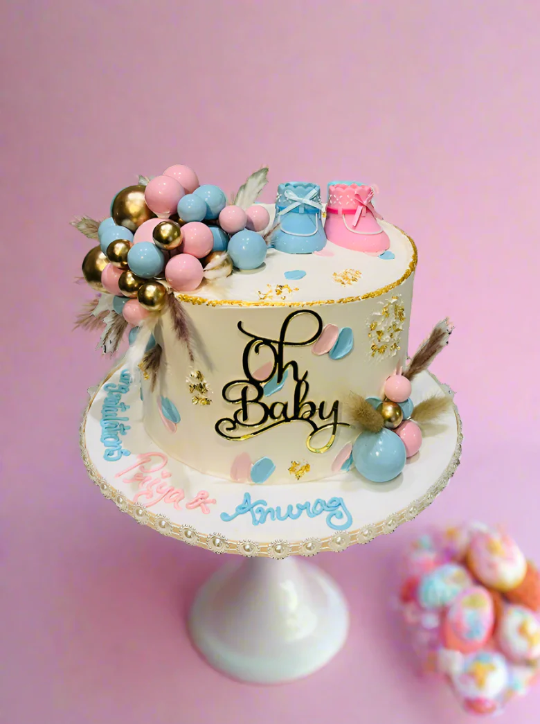 Pink & Blue Oh Baby Cream Cake - Image 5