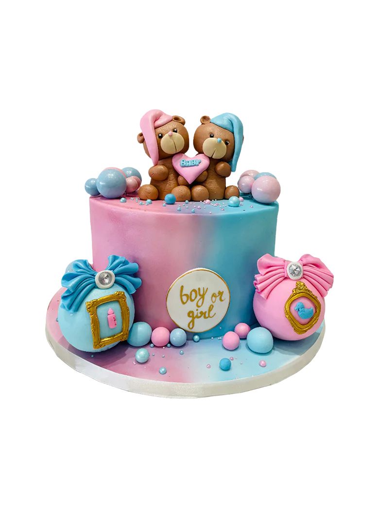 Pink & Blue Teddy Cream Cake