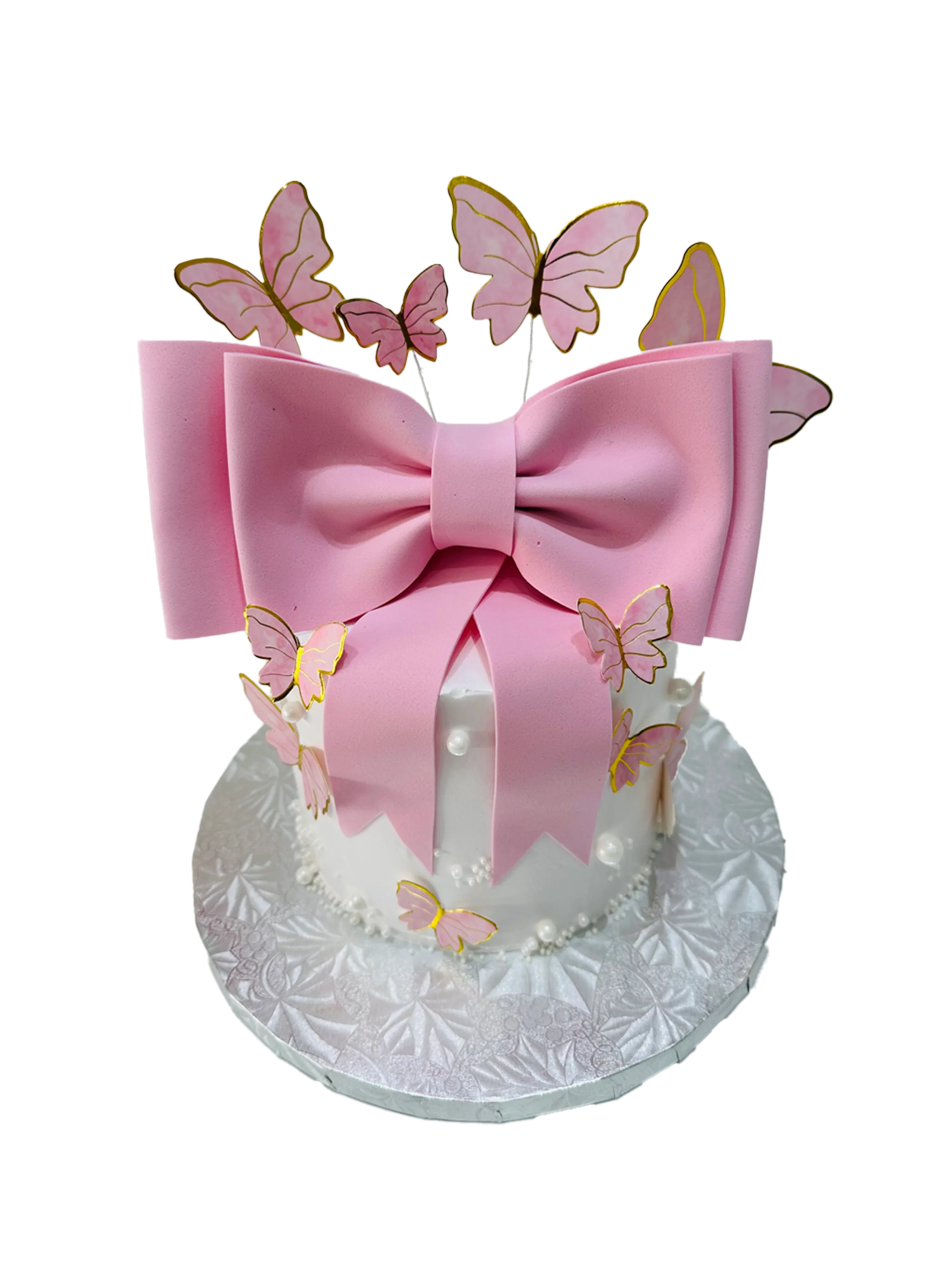 Pink Bow Butterfly Cream Cake
