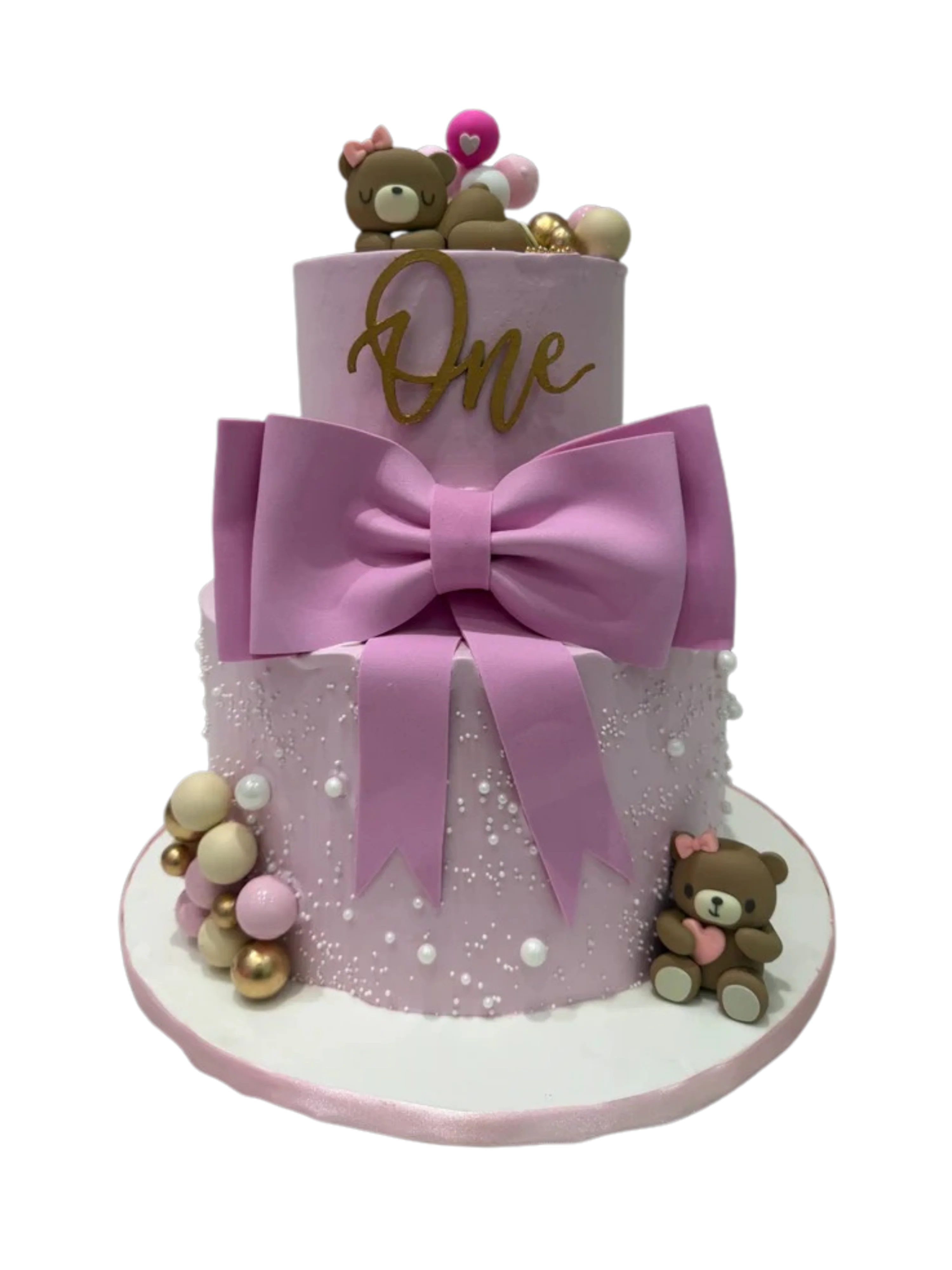 Pink Bow Teddy Tiered Cake