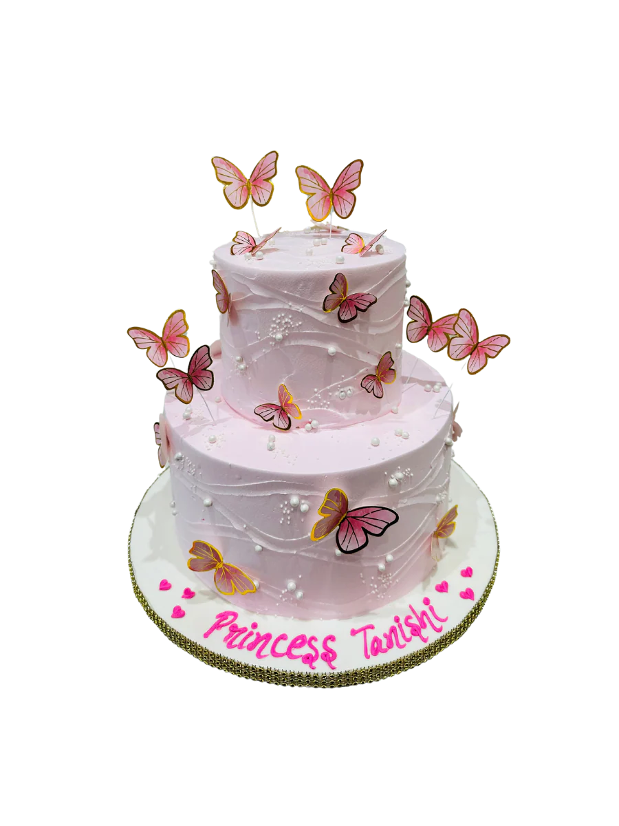 Pink Butterfly Tiered Cake