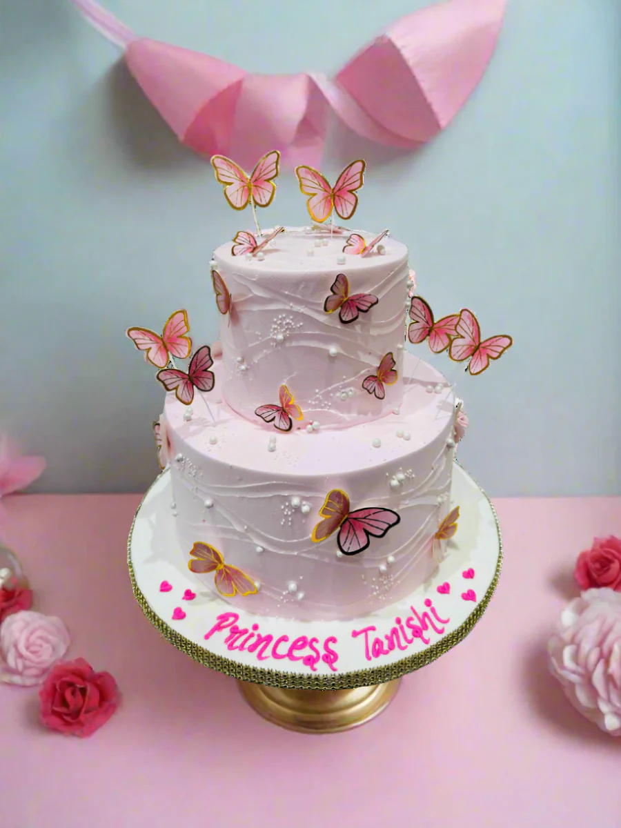 Pink Butterfly Tiered Cake - Image 3