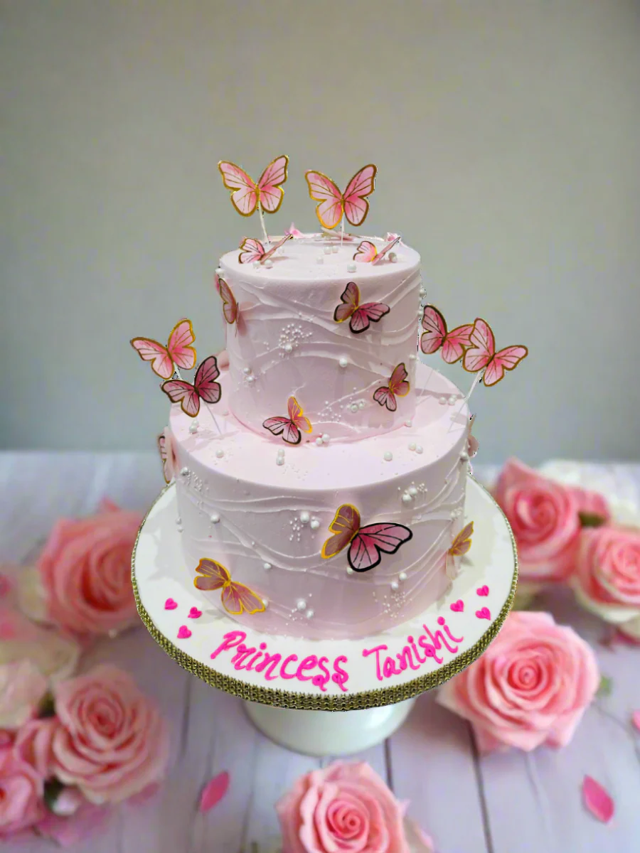 Pink Butterfly Tiered Cake - Image 4