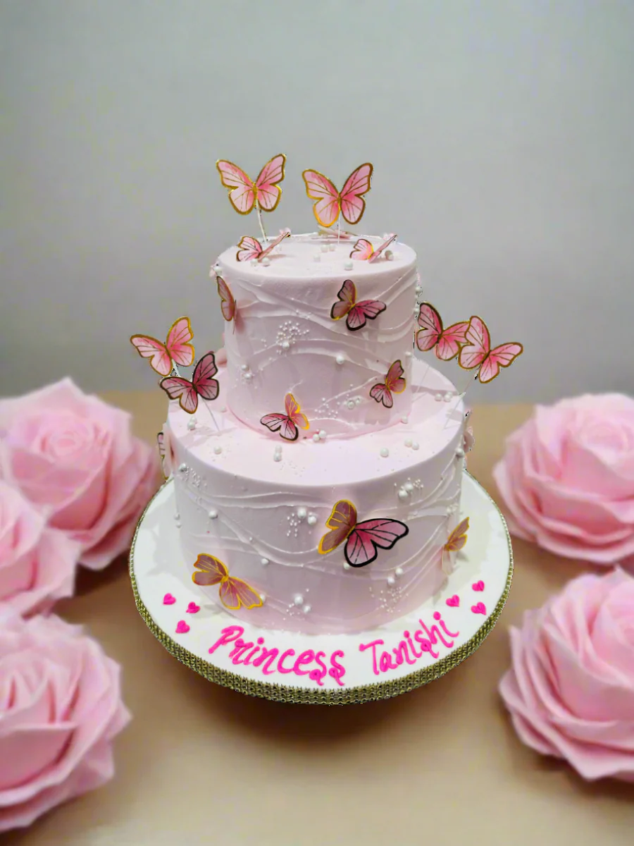 Pink Butterfly Tiered Cake - Image 5