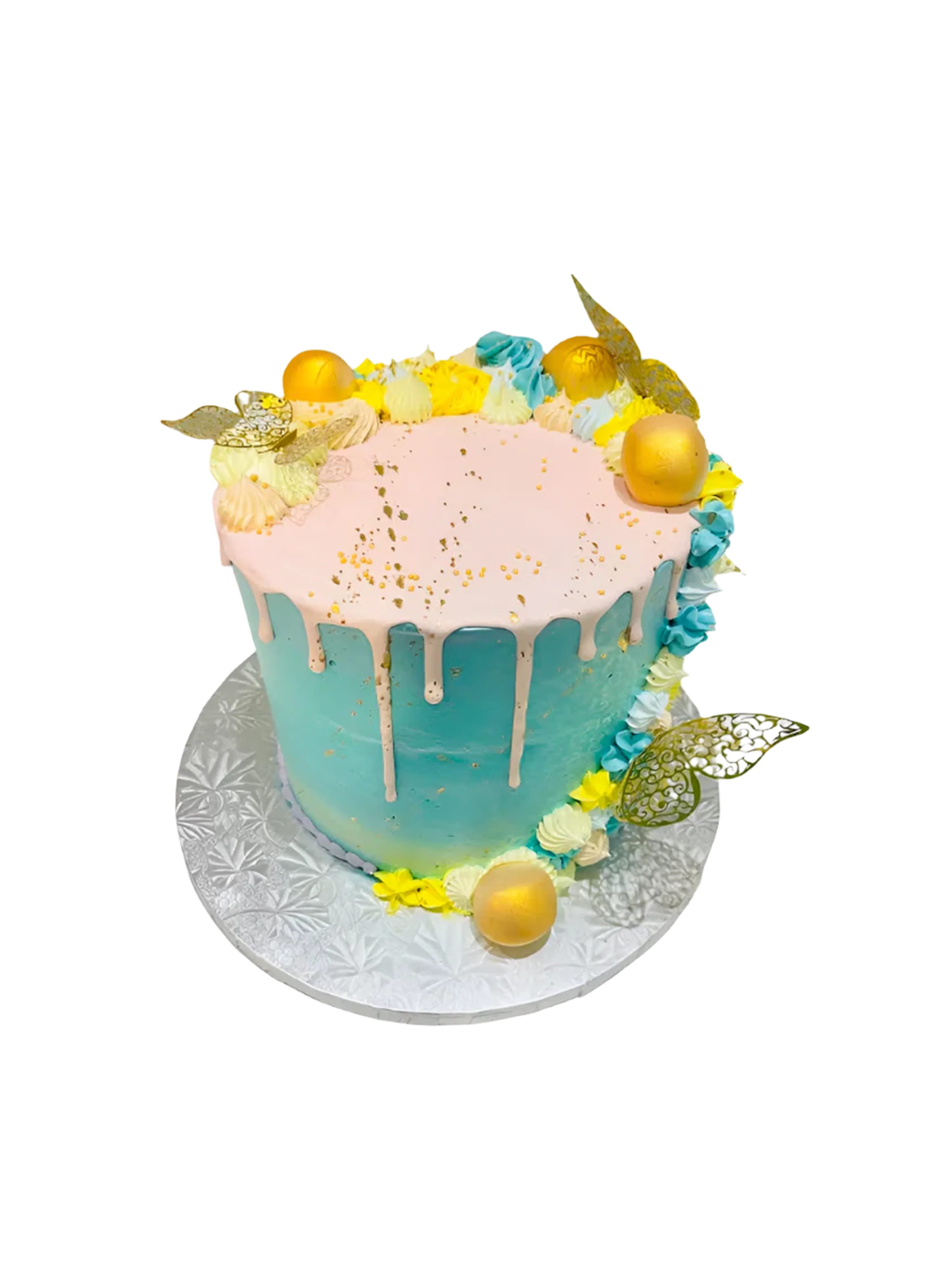 Pink Dripping Butterfly Theme Cake