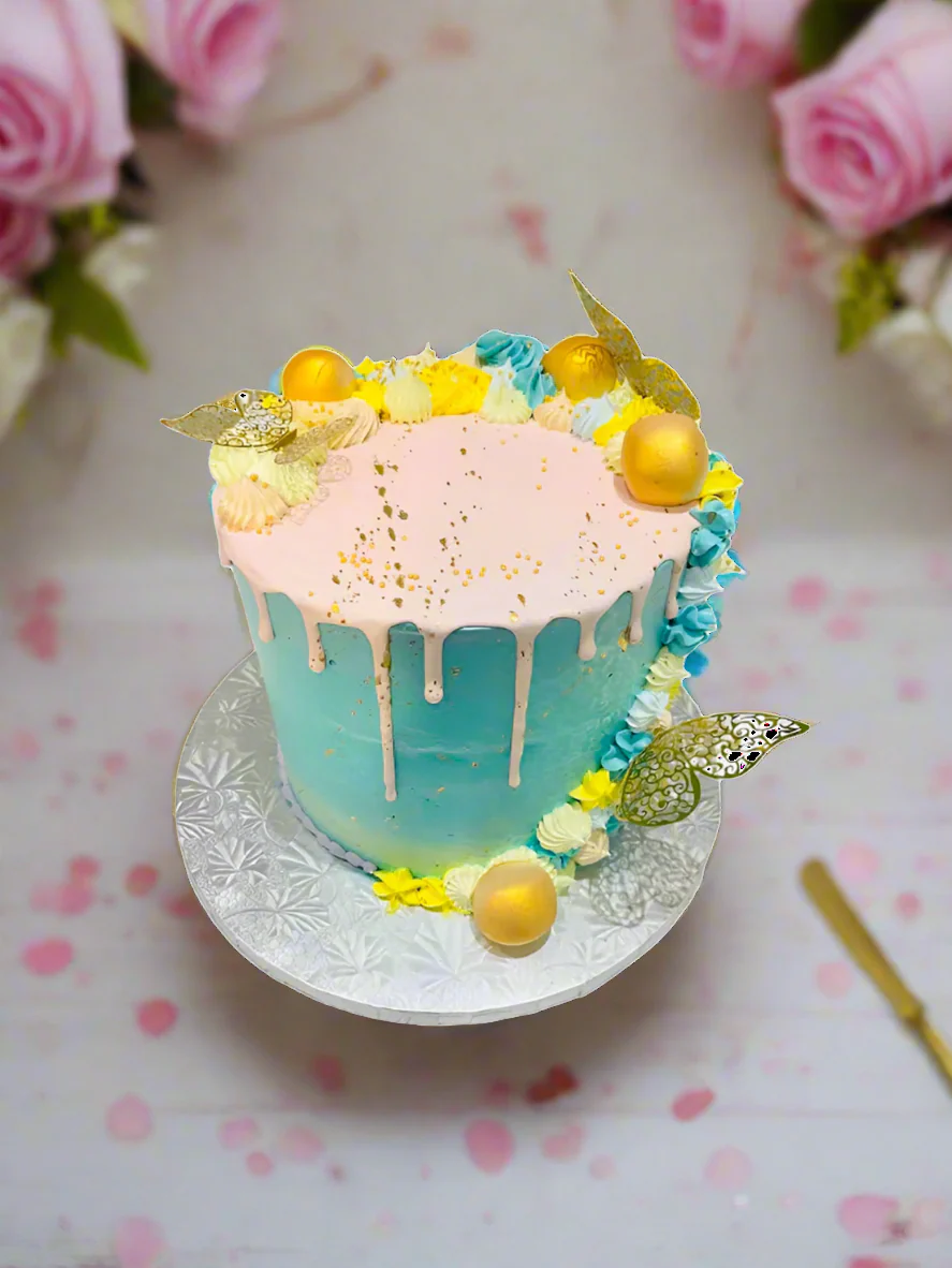 Pink Dripping Butterfly Theme Cake - Image 2