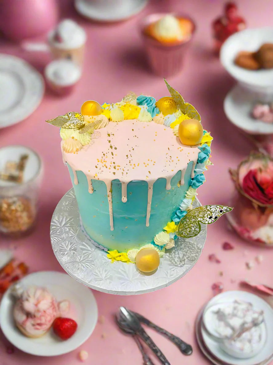 Pink Dripping Butterfly Theme Cake - Image 3