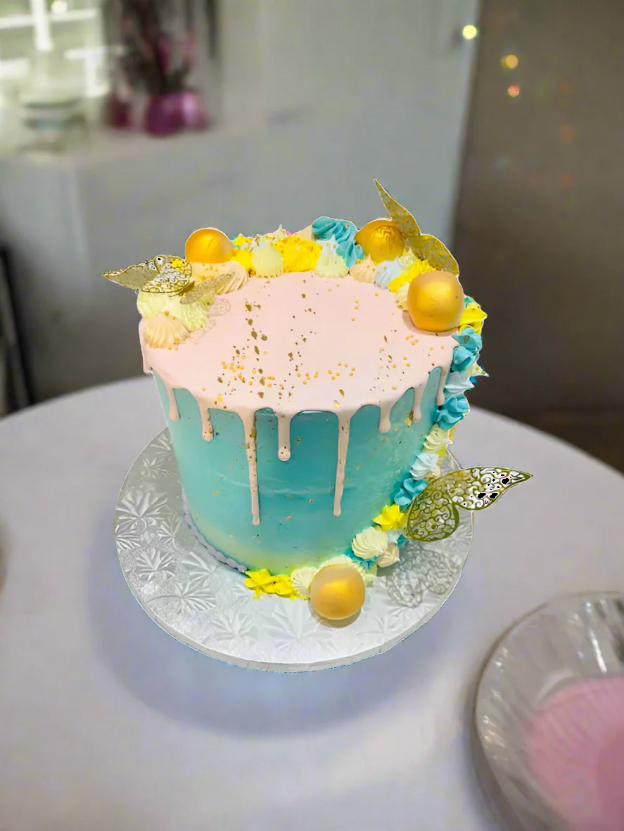 Pink Dripping Butterfly Theme Cake - Image 4