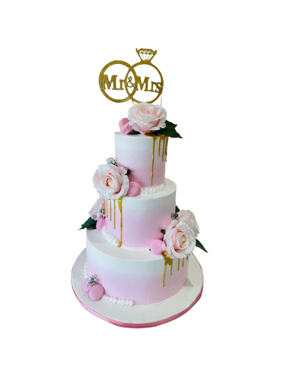 Pink & Gold Wedding Tiered Cake