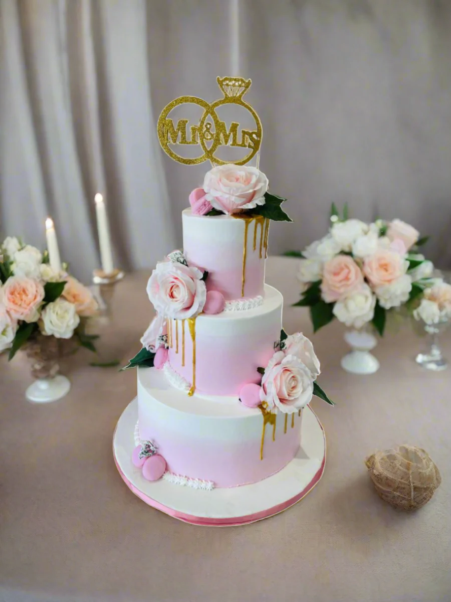 Pink & Gold Wedding Tiered Cake - Image 2