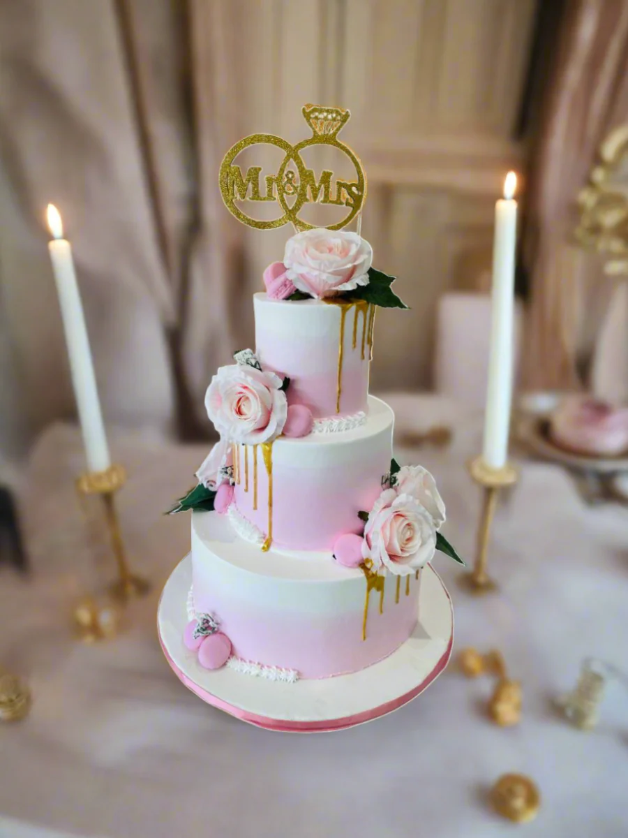 Pink & Gold Wedding Tiered Cake - Image 3