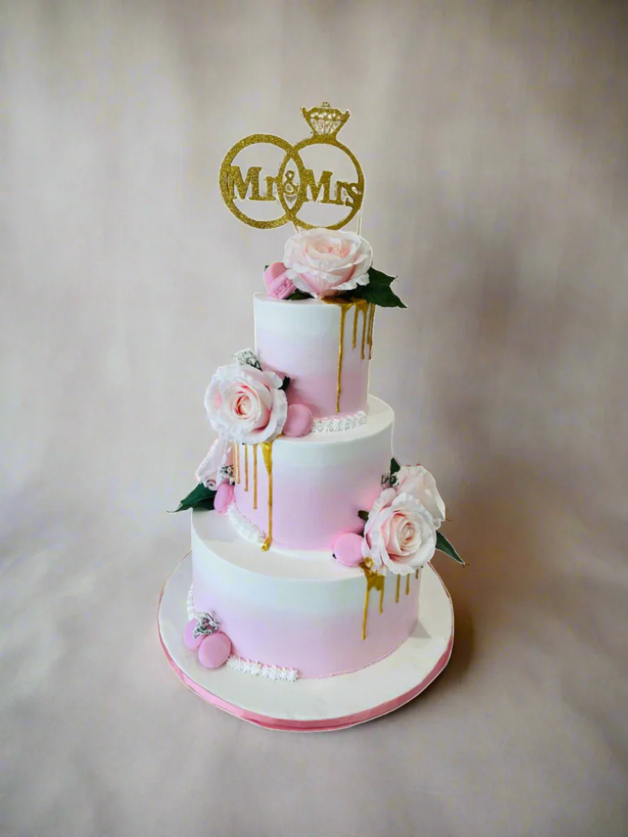 Pink & Gold Wedding Tiered Cake - Image 4