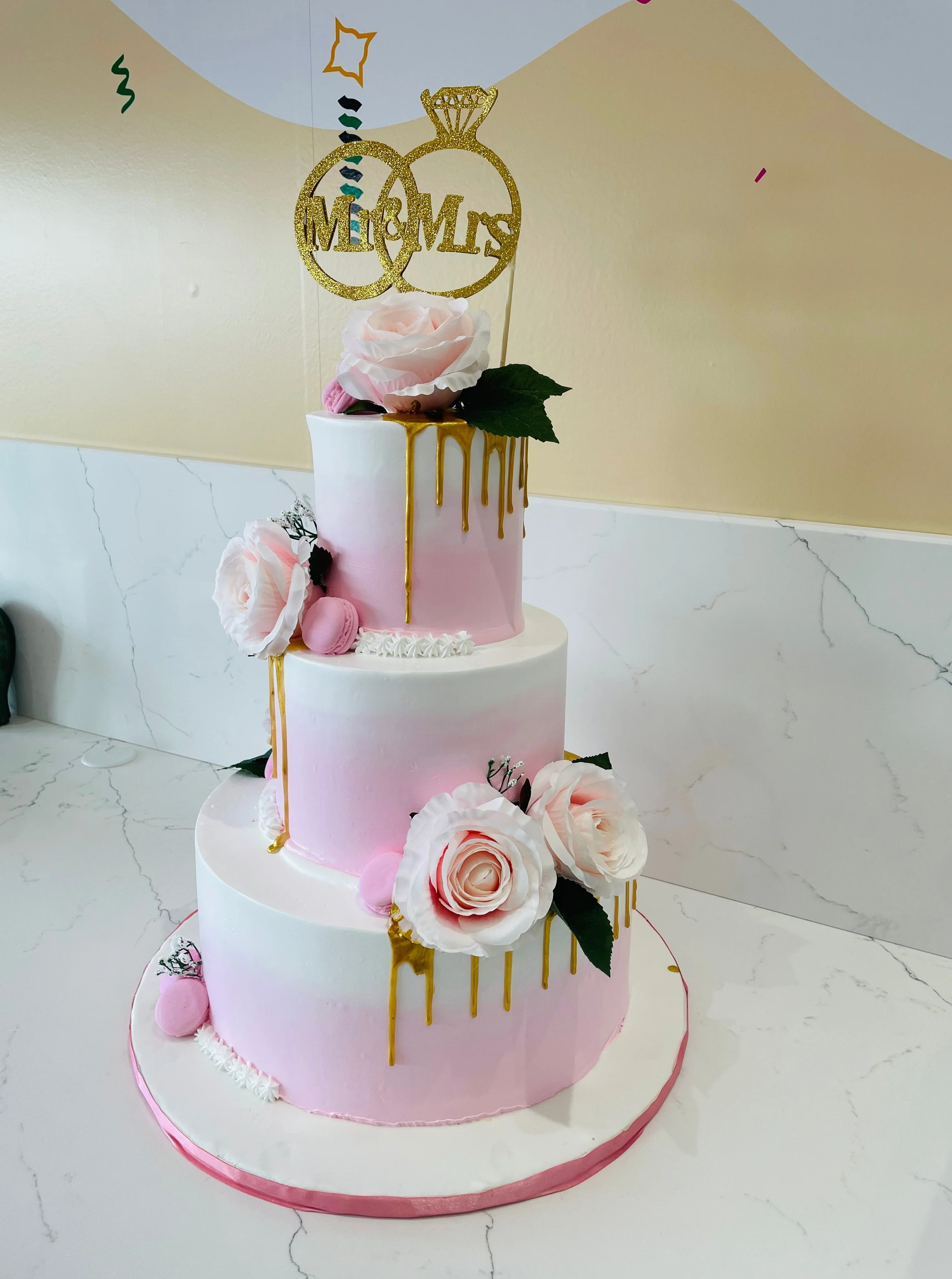 Pink & Gold Wedding Tiered Cake - Image 5