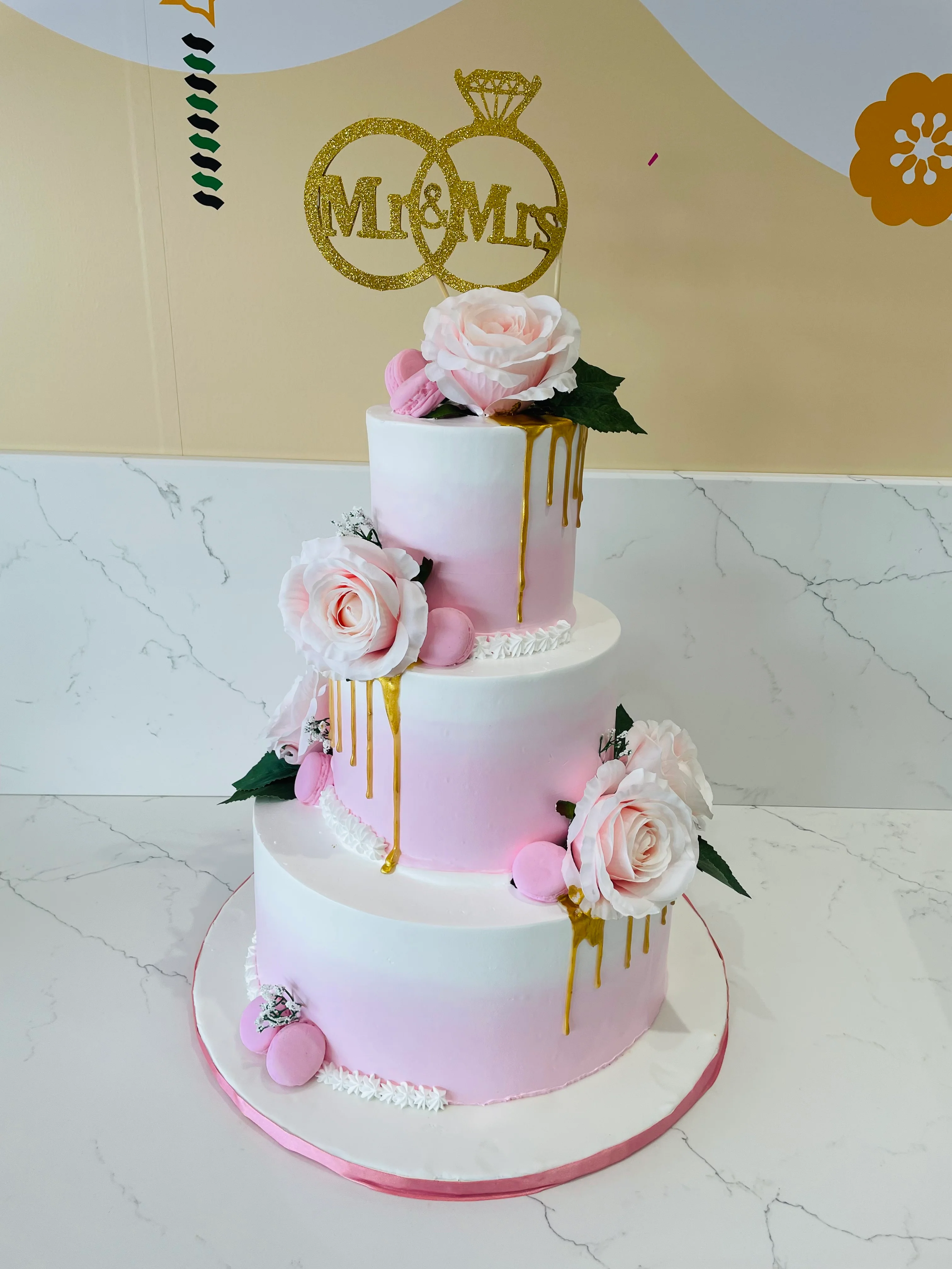 Pink & Gold Wedding Tiered Cake - Image 6