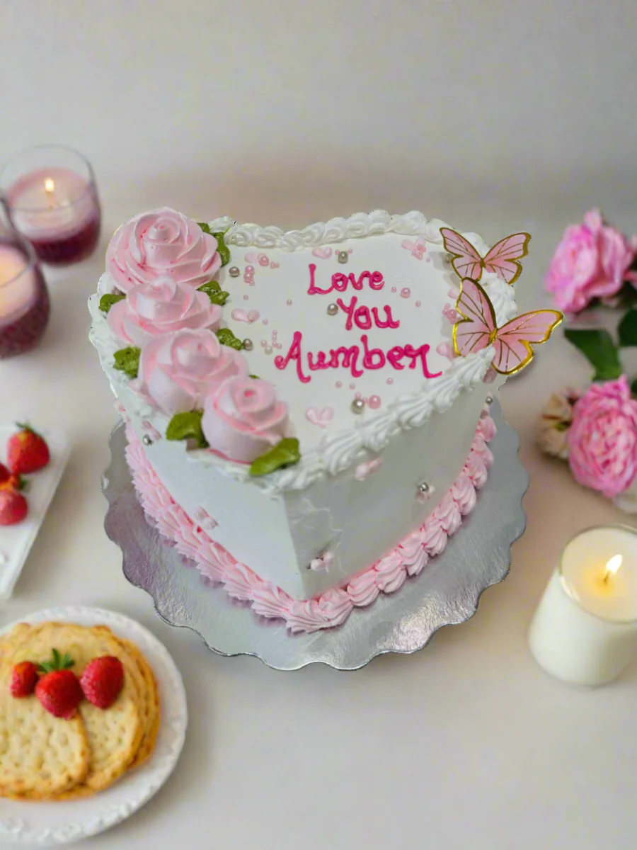 Pink Heart Cream Cake - Image 2