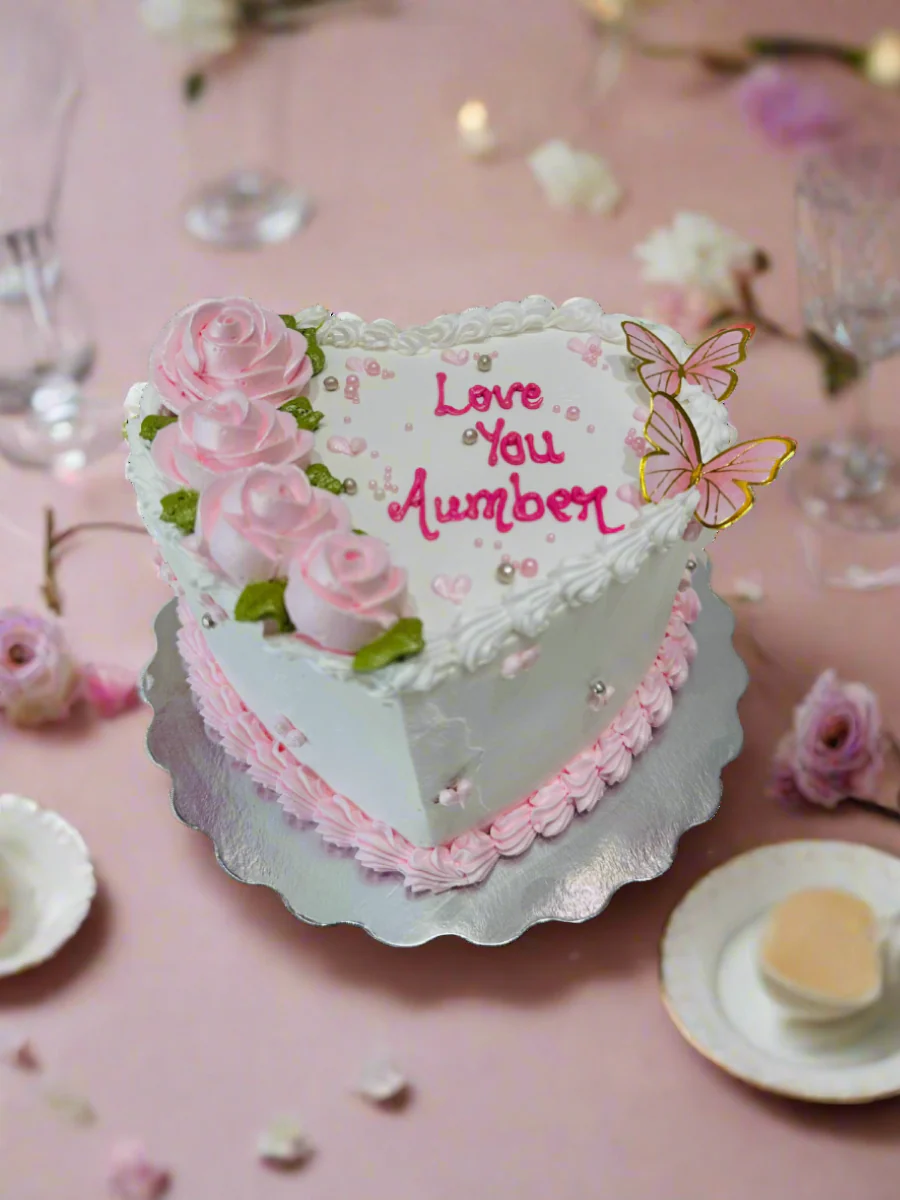 Pink Heart Cream Cake - Image 3