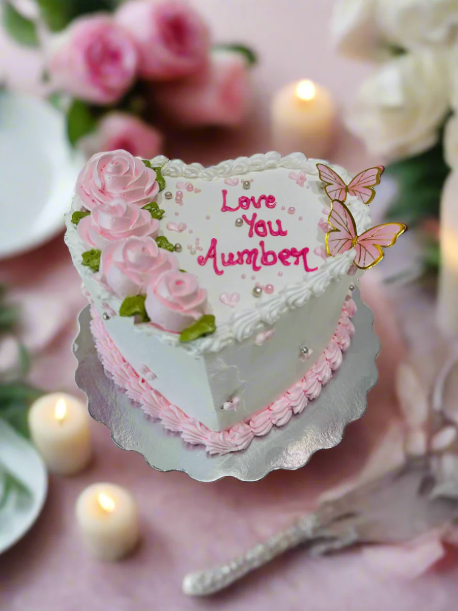 Pink Heart Cream Cake - Image 4