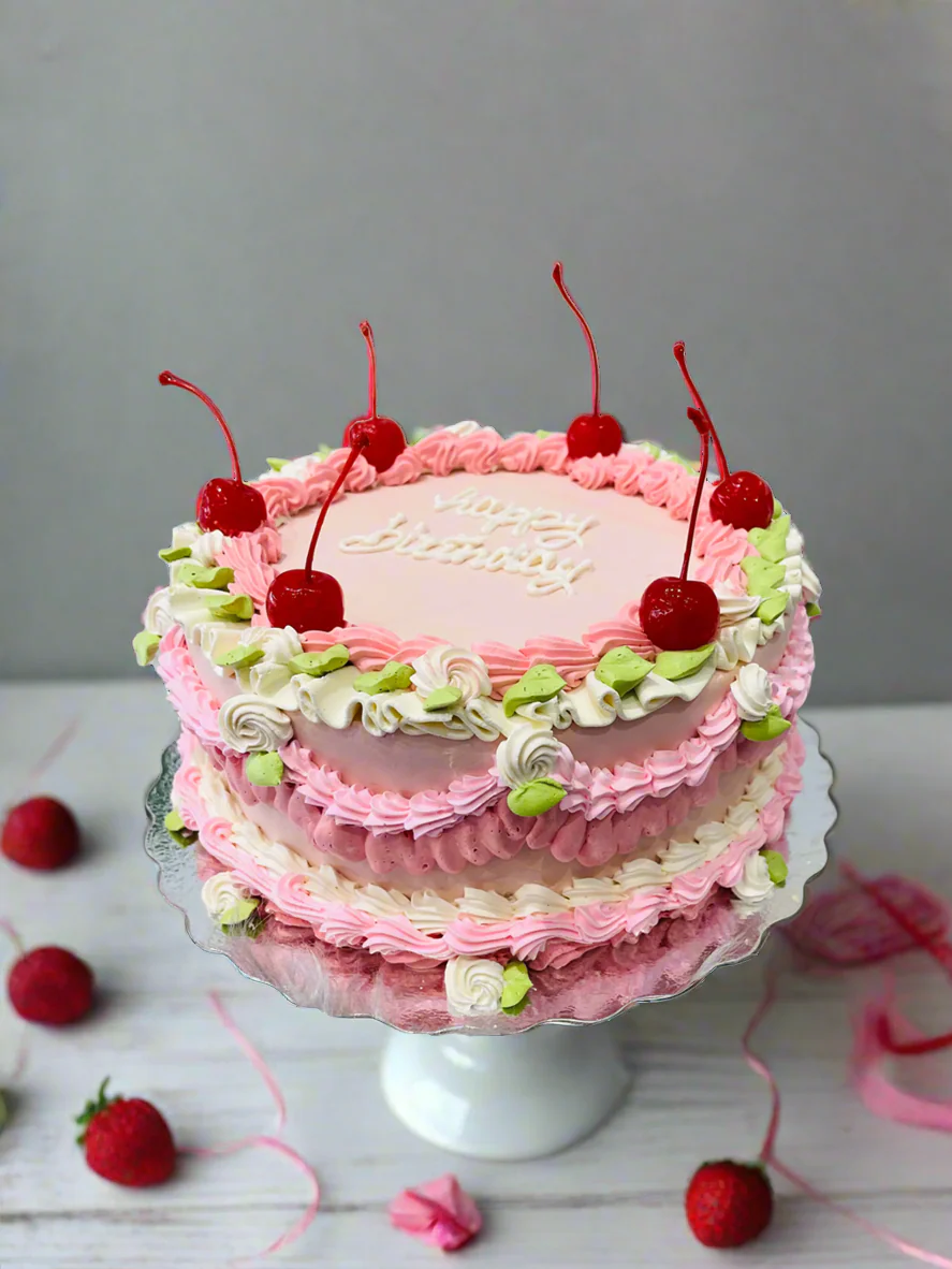 Pink & Ivory Cherry Cream Cake - Image 3