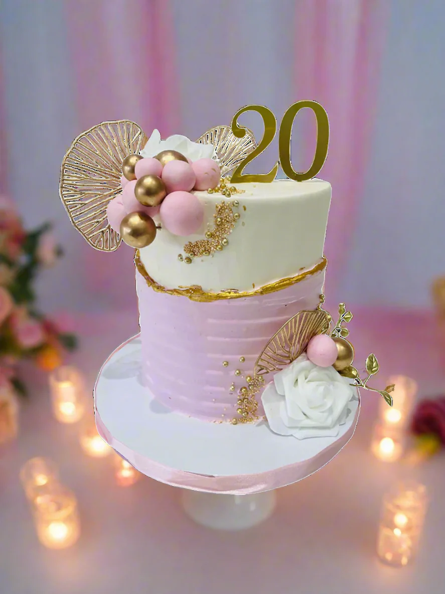 Pink Leaf Cream Cake - Image 2