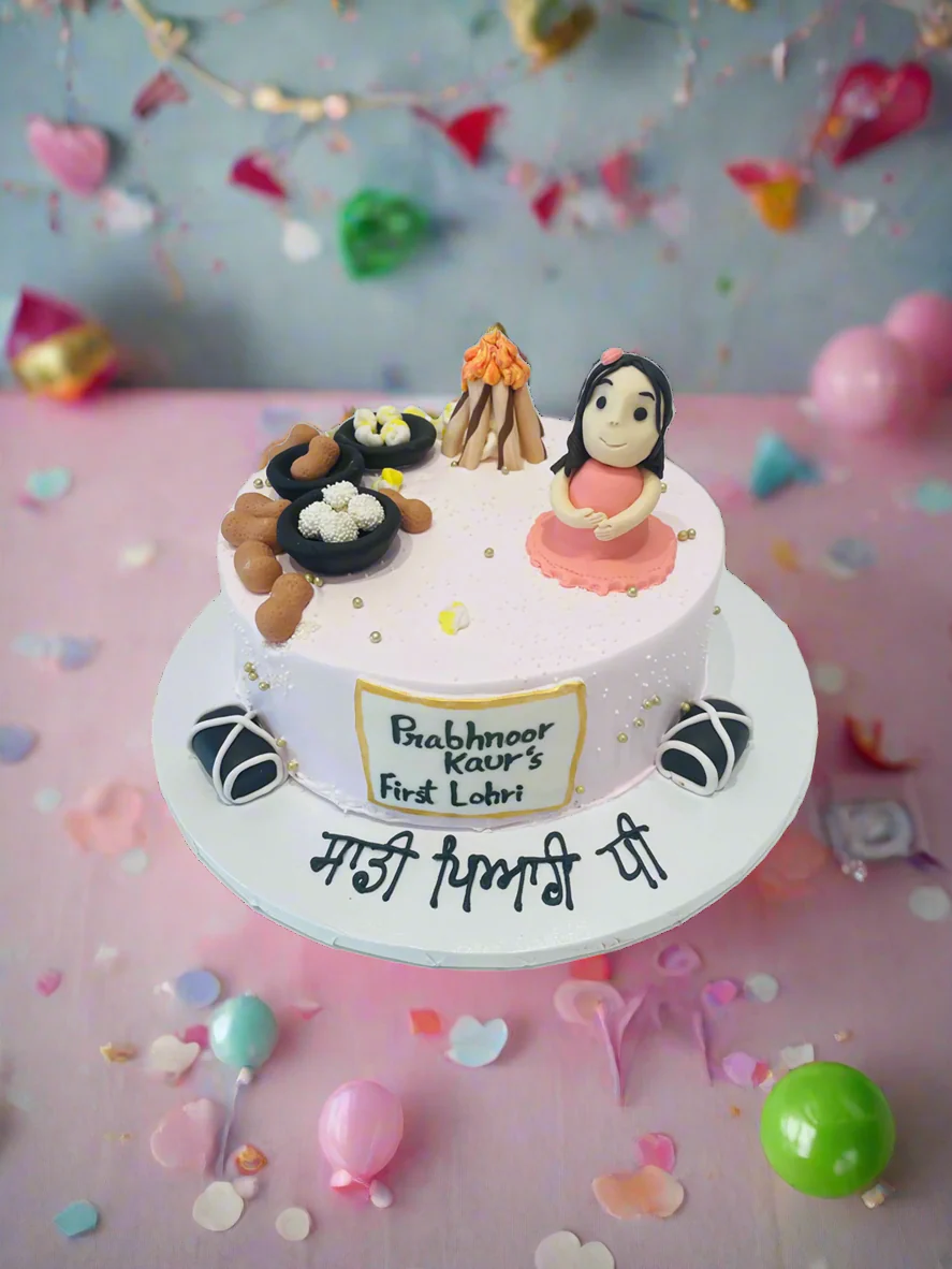 Pink Lohri Cream Cake - Image 2