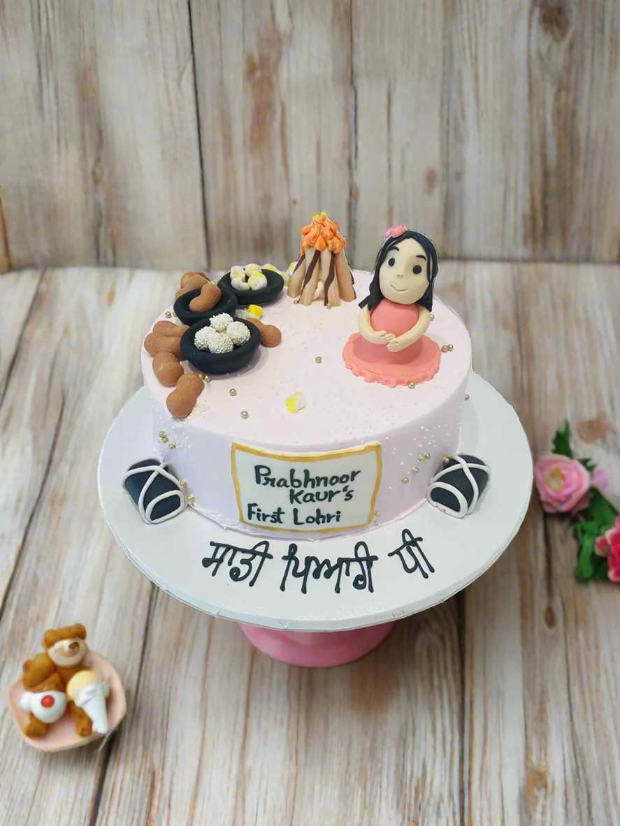 Pink Lohri Cream Cake - Image 3