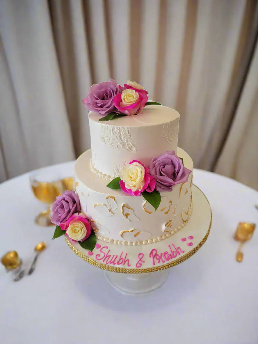 Pink & Purple Cream Engagement Cake - Image 2