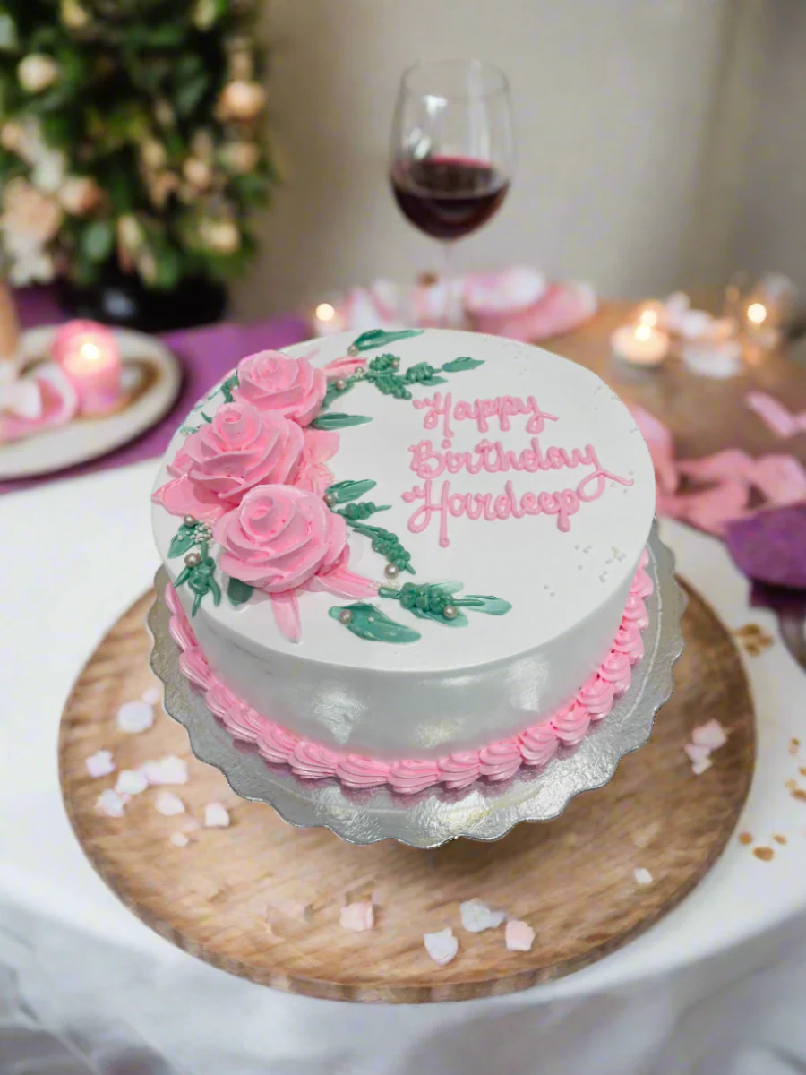 Pink Roses Cream Cake - Image 3