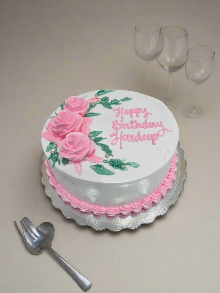 Pink Roses Cream Cake - Image 4