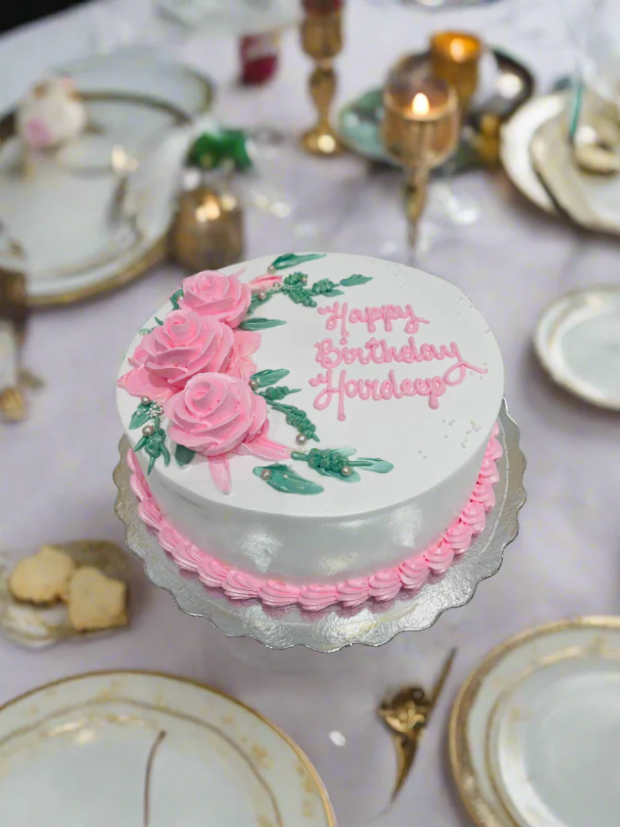 Pink Roses Cream Cake - Image 5
