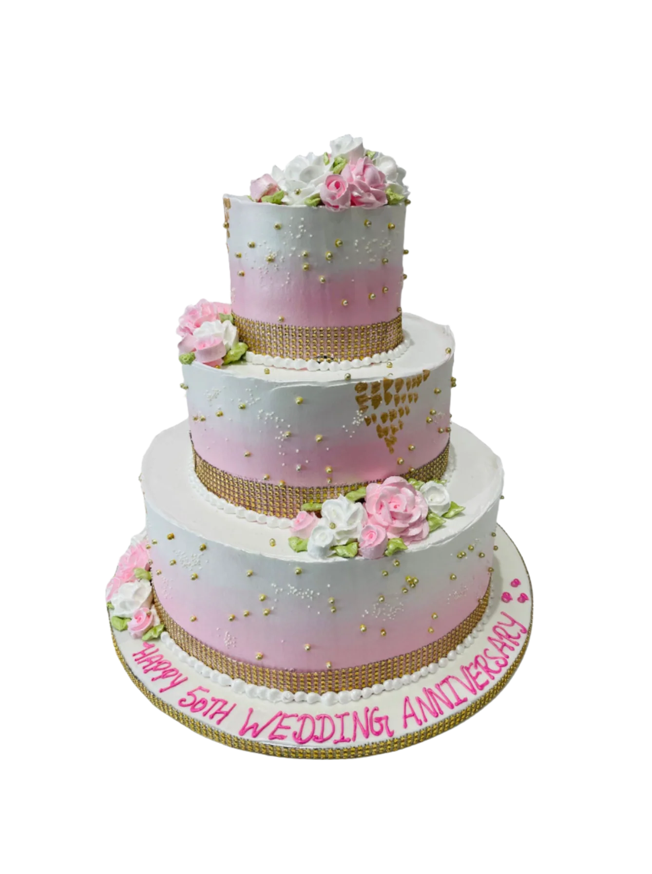 Pink Theme Cream Wedding Cake