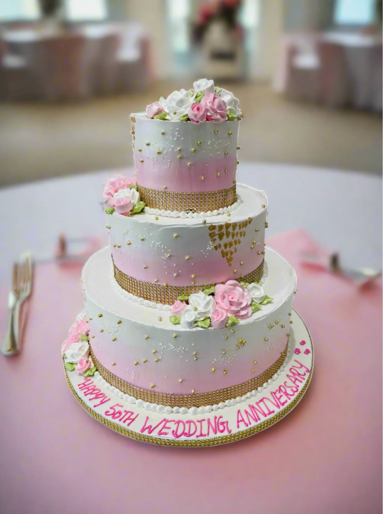 Pink Theme Cream Wedding Cake - Image 3