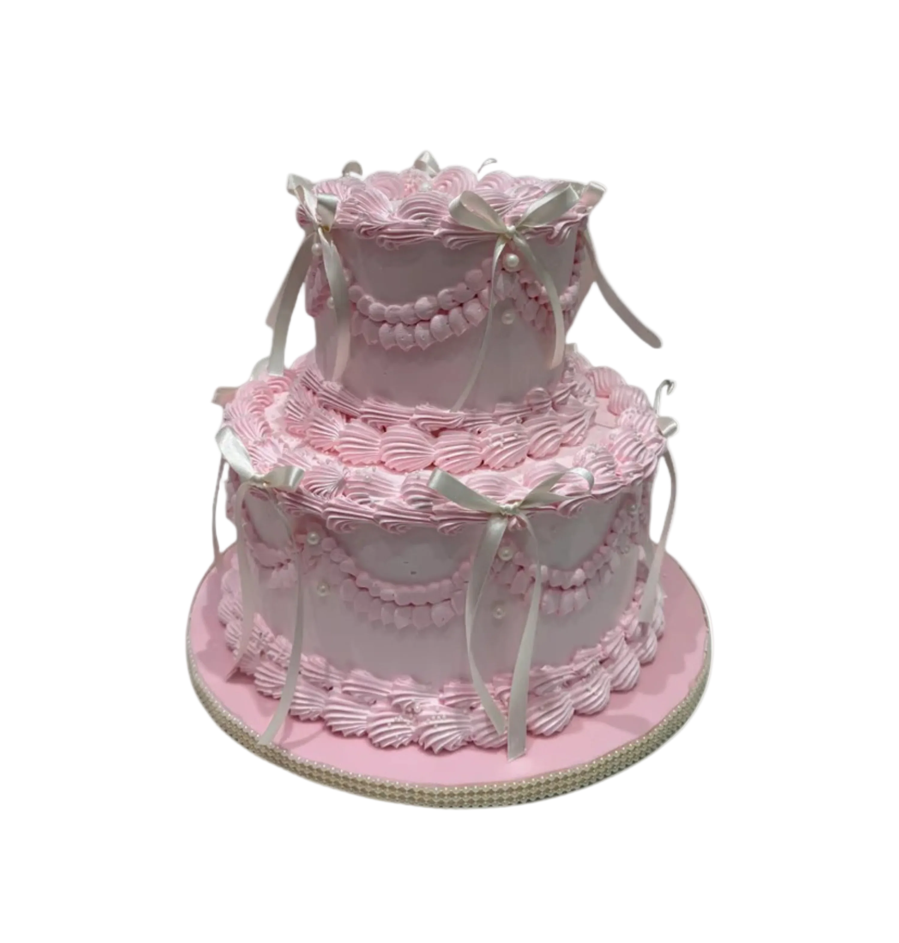 Pink & White Bows Cream Cake