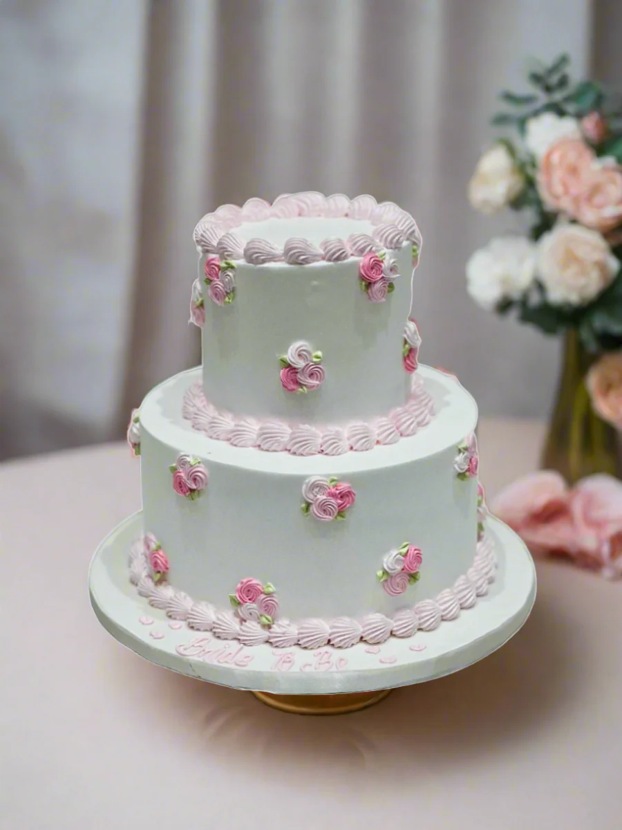 Pink & White Cream Wedding Cake - Image 2