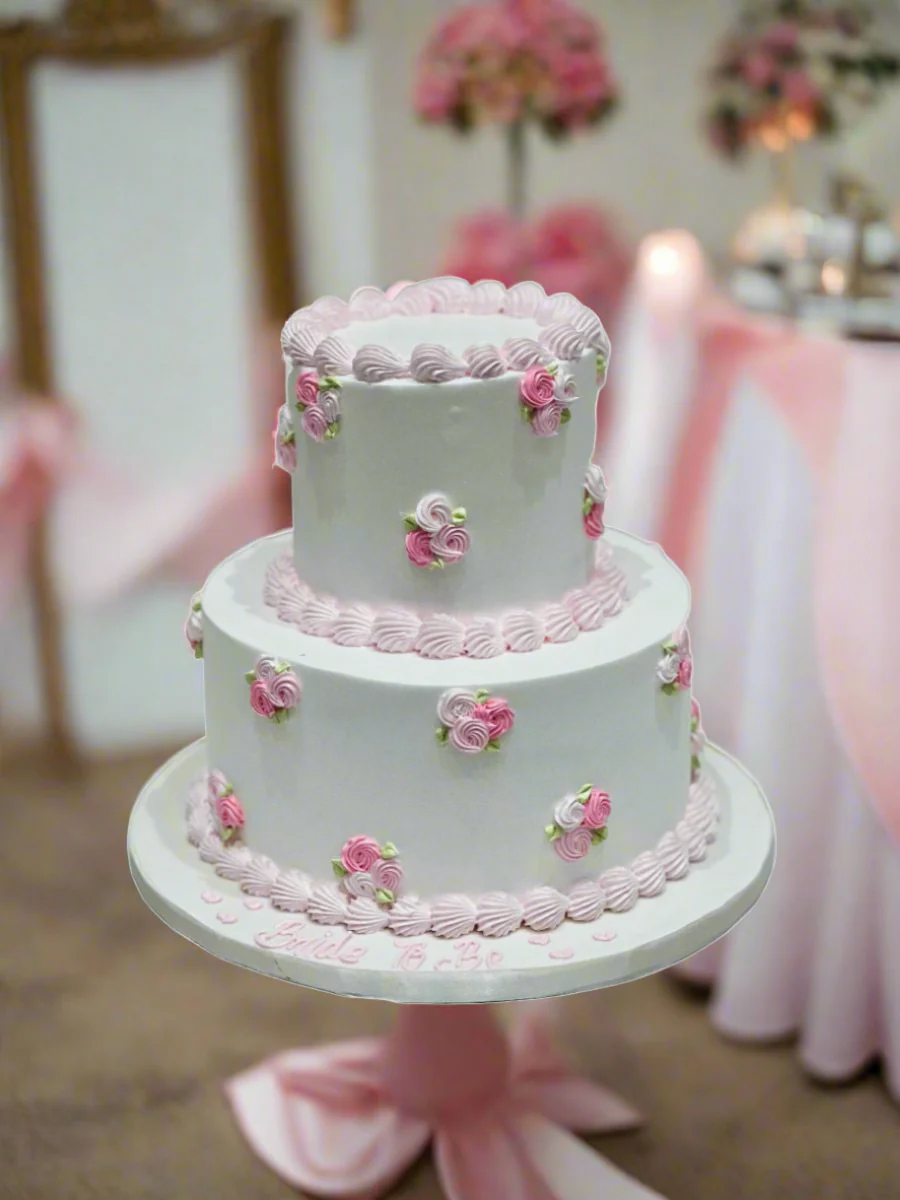 Pink & White Cream Wedding Cake - Image 3