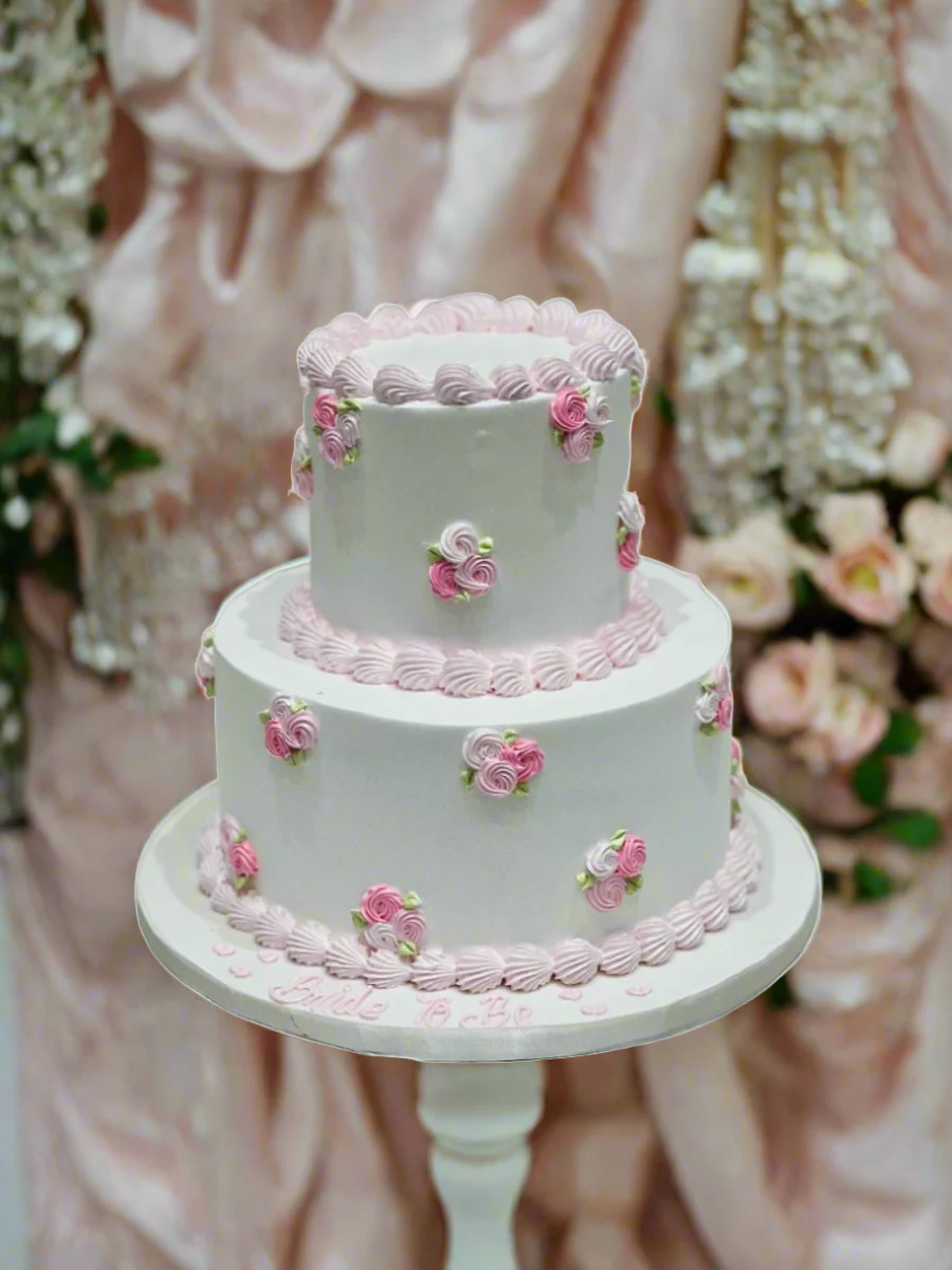 Pink & White Cream Wedding Cake - Image 4