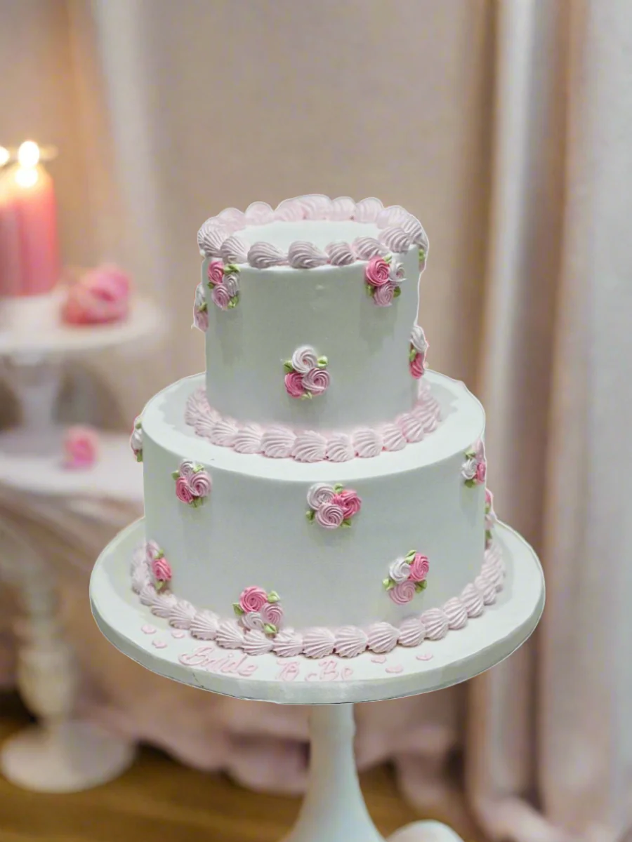 Pink & White Cream Wedding Cake - Image 5